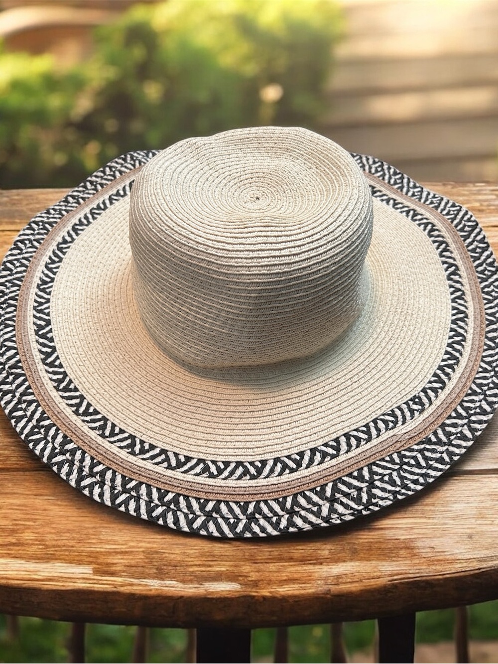 Classic Straw Sun Hat with Black & Cream Trim